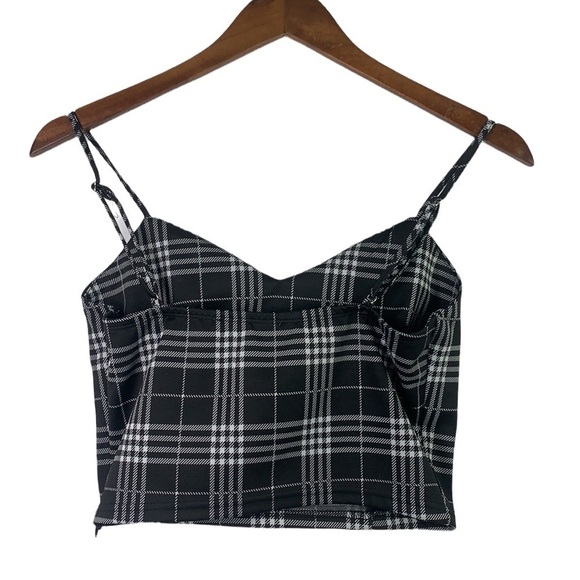 Love Tree Plaid Crop Top - Black/Grey, Spaghetti Straps, Size Small - Picture 3 of 7